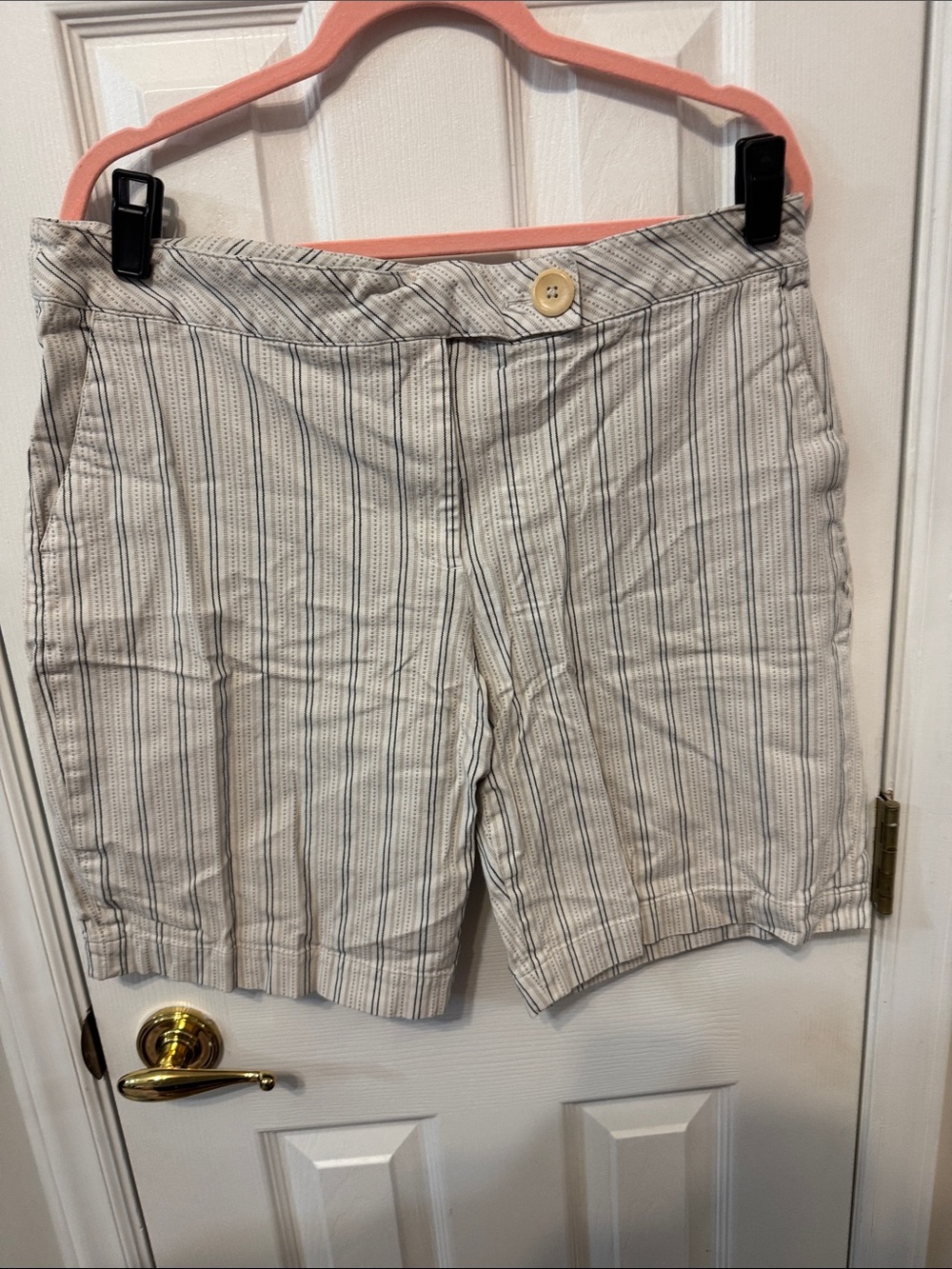 Talbots Beige Shorts with Blue Pinstripes